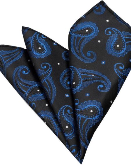 Men's Black & Blue Paisley Pocket Square Hanky Handkerchief - Amedeo Exclusive