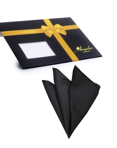 Men's Solid Black Paisley with White Dots Pocket Square Hanky Handkerchief - Amedeo Exclusive