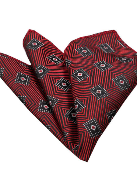 Men's Red with Black Diamonds Pocket Square Hanky Handkerchief - Amedeo Exclusive