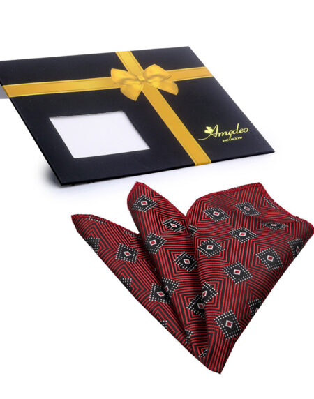 Men's Red with Black Diamonds Pocket Square Hanky Handkerchief - Amedeo Exclusive