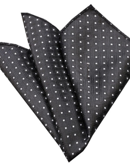 Men's Black Check with White Dots Pocket Square Hanky Handkerchief - Amedeo Exclusive