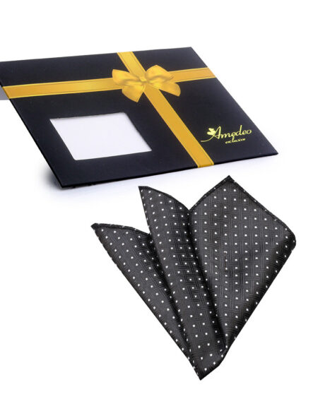 Men's Black Check with White Dots Pocket Square Hanky Handkerchief - Amedeo Exclusive