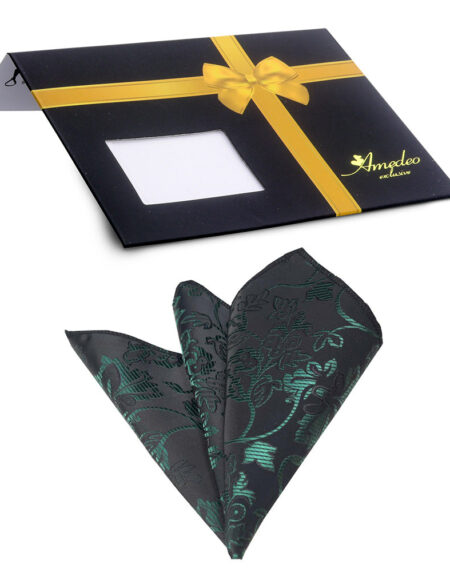 Men's Green Black Paisley Pocket Square Hanky Handkerchief - Amedeo Exclusive