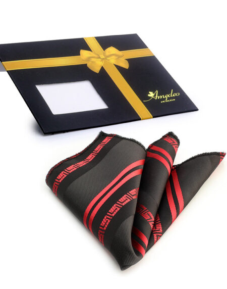 Men's Red Black Greek Squares Pocket Square Hanky Handkerchief - Amedeo Exclusive