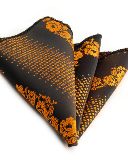 Men's Orange Black Pocket Square Hanky Handkerchief - Amedeo Exclusive