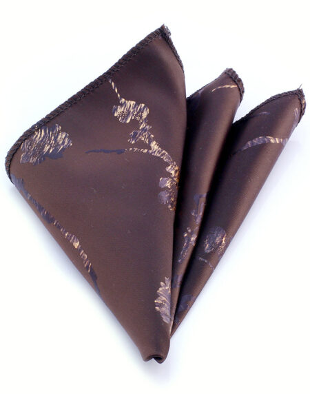 Men's Brown White Pocket Square Hanky Handkerchief - Amedeo Exclusive