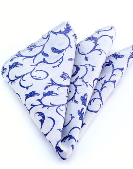 Men's Gray blue floral Pocket Square Hanky Handkerchief - Amedeo Exclusive