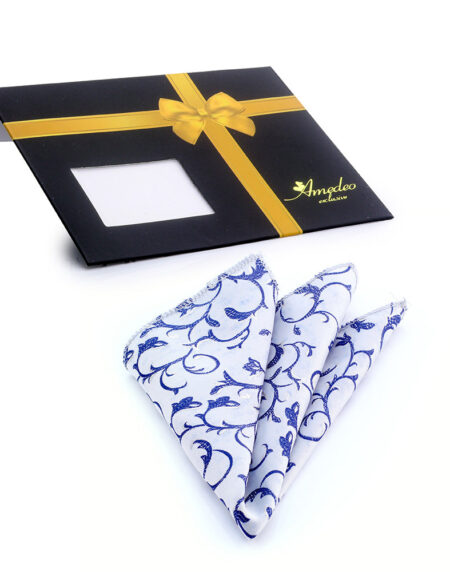 Men's Gray blue floral Pocket Square Hanky Handkerchief - Amedeo Exclusive