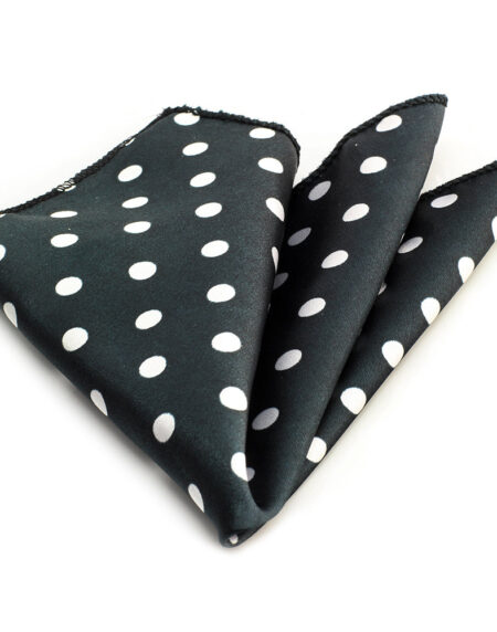 Men's Black White Polka Dots Pocket Square Hanky Handkerchief - Amedeo Exclusive
