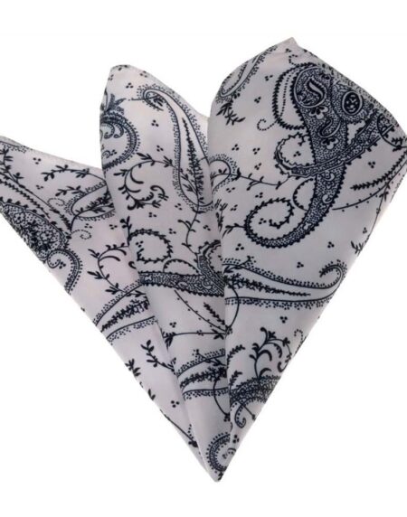 Men's Black White Paisley Pocket Square Hanky Handkerchief - Amedeo Exclusive