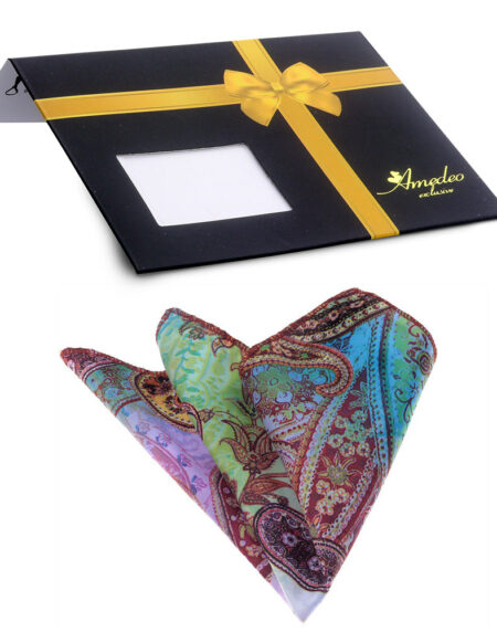 Men's Parrot Paisley Pocket Square Hanky Handkerchief - Amedeo Exclusive