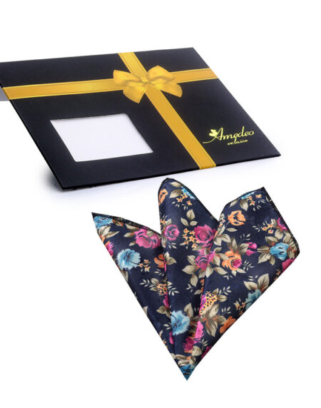 Men's Multi floral blue base Pocket Square Hanky Handkerchief - Amedeo Exclusive