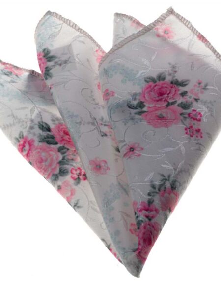 Men's Rose white floral Pocket Square Hanky Handkerchief - Amedeo Exclusive