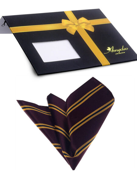 Men's Brown Yellow Pocket Square Hanky Handkerchief - Amedeo Exclusive