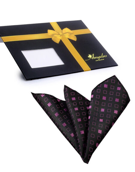 Men's Black Pink Squares Pocket Square Hanky Handkerchief - Amedeo Exclusive
