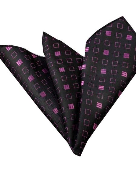 Men's Black Pink Squares Pocket Square Hanky Handkerchief - Amedeo Exclusive