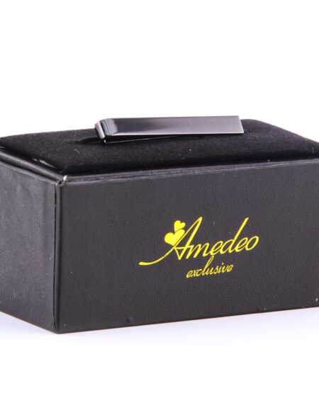 Men's Black Shiny Metallic Stainless Steel Tie Clips - Amedeo Exclusive