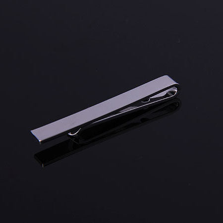 Men's Silver Shiny Metallic Stainless Steel Tie Clips - Amedeo Exclusive