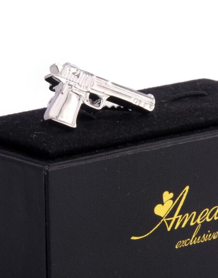 Men's Silver Gun Shiny Metallic Stainless Steel Tie Clips - Amedeo Exclusive
