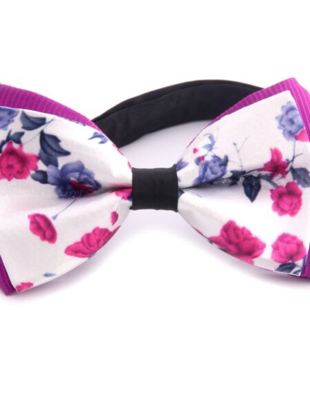 Men's Purple Roses Silk Pre-Tied Bow Tie - Amedeo Exclusive