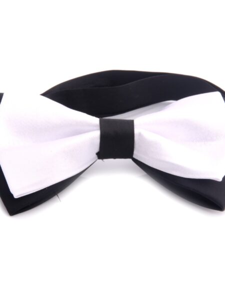 Men's Black Solid White Silk Pre-Tied Bow Tie - Amedeo Exclusive