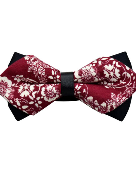 Men's Red White Floral 100% Cotton Pre-Tied Bow Tie - Amedeo Exclusive