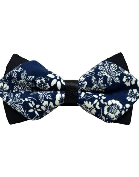 Men's Blue White Floral 100% Cotton Pre Tied Bow Tie - Amedeo Exclusive