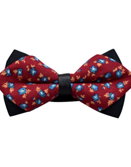 Men's Red Blue Orange Floral Cotton Pre-Tied Bow Tie - Amedeo Exclusive