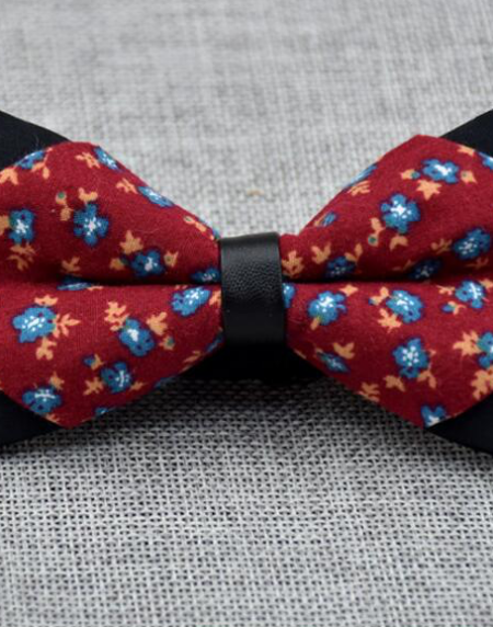 Men's Red Blue Orange Floral Cotton Pre-Tied Bow Tie - Amedeo Exclusive