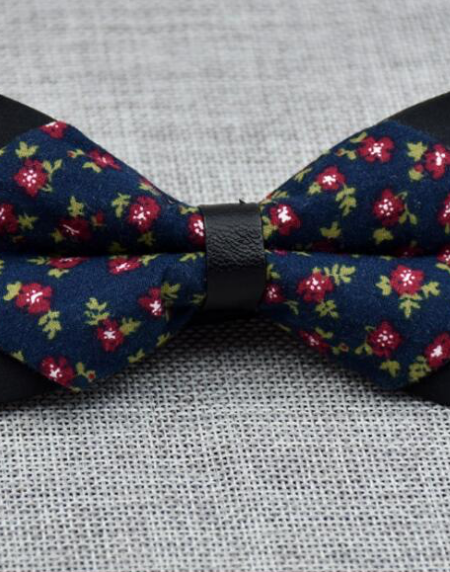 Men's Blue Green Pink Floral 100% Cotton Pre-Tied Bow Tie - Amedeo Exclusive