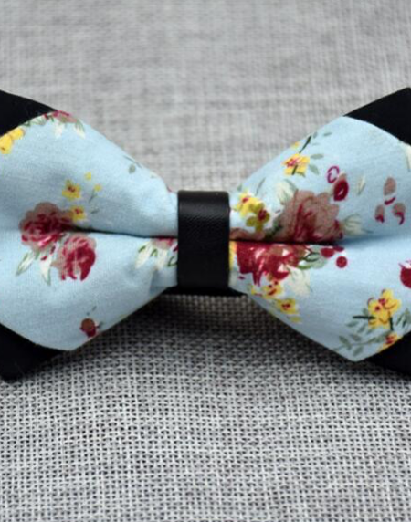 Men's Baby Blue Floral 100% Cotton Pre-Tied Bow Tie - Amedeo Exclusive