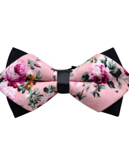 Men's Pure Cotton Pink Floral Pre-Tied Bow Tie - Amedeo Exclusive