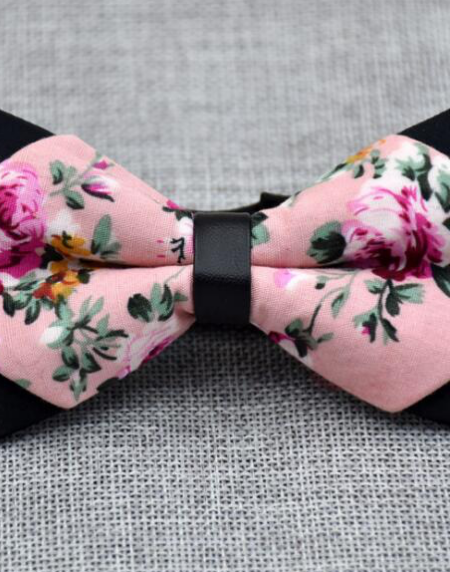 Men's Pure Cotton Pink Floral Pre-Tied Bow Tie - Amedeo Exclusive
