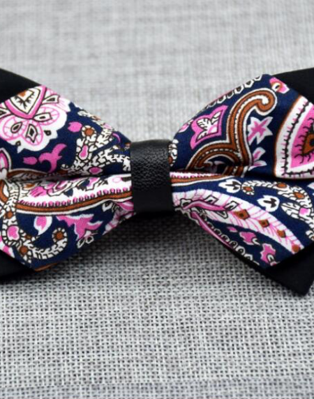 Men's Black Pink Floral 100% Cotton Pre-Tied Bow Tie - Amedeo Exclusive
