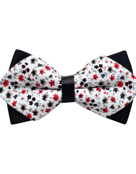 Men's White Red Floral Silk Pre-Tied Bow Tie - Amedeo Exclusive
