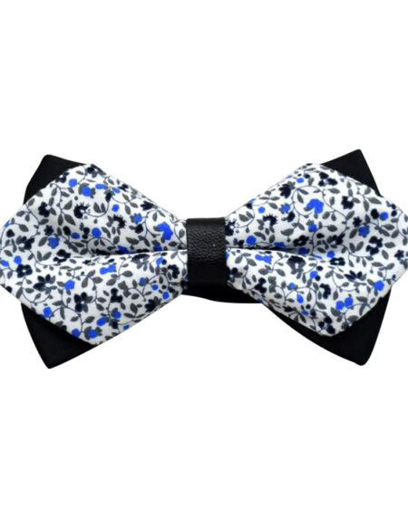 Men's White Blue Floral 100% Cotton Pre Tied Bow Tie - Amedeo Exclusive