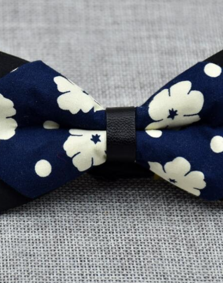 Men's Navy Blue Floral 100% Cotton Pre-Tied Bow Tie - Amedeo Exclusive