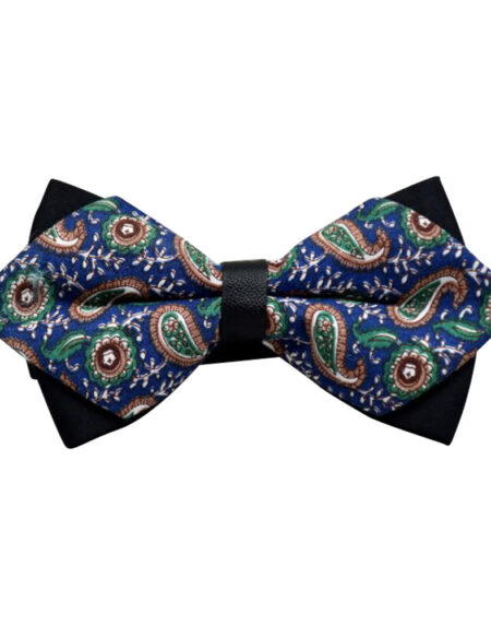Men's Blue Green Paisley 100% Cotton Pre-Tied Bow Tie - Amedeo Exclusive