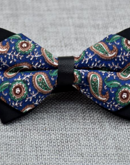 Men's Blue Green Paisley 100% Cotton Pre-Tied Bow Tie - Amedeo Exclusive