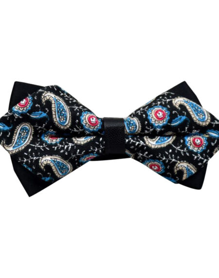 Men's Black Blue Pink Paisley 100% Cotton Pre-Tied Bow Tie - Amedeo Exclusive