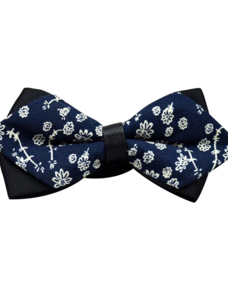 Men's Medium Blue White 100% Cotton Pre-Tied Bow Tie - Amedeo Exclusive