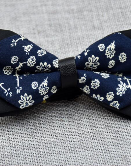 Men's Medium Blue White 100% Cotton Pre-Tied Bow Tie - Amedeo Exclusive