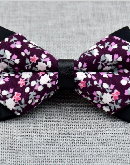 Men's Purple Pink Floral 100% Cotton Pre-Tied Bow Tie - Amedeo Exclusive