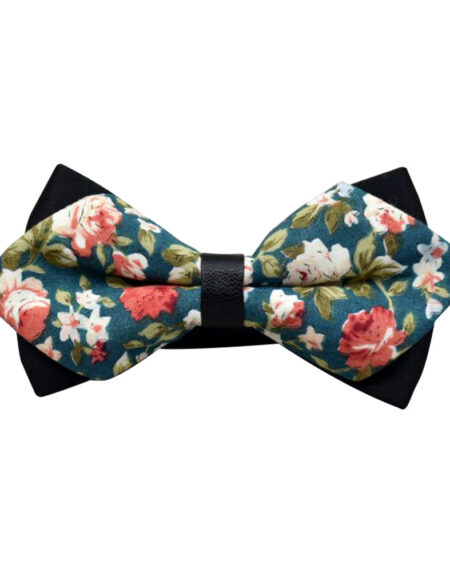 Men's Blue Orange Floral 100% Cotton Pre-Tied Bow Tie - Amedeo Exclusive