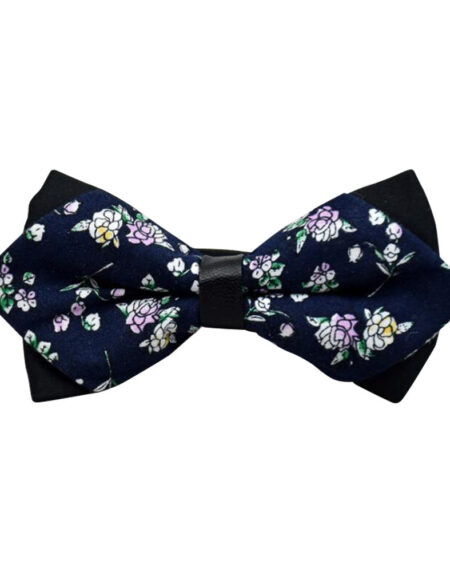 Men's Blue White Floral 100% Soft Cotton Pre-Tied Bow Tie - Amedeo Exclusive
