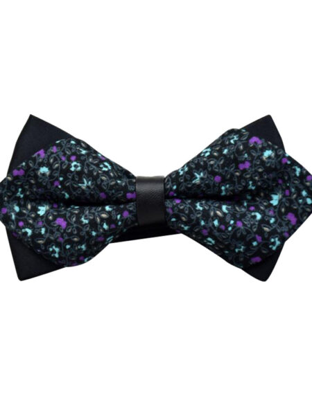 Men's Green Purple Floral 100% Cotton Pre-Tied Bow Tie - Amedeo Exclusive
