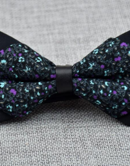 Men's Green Purple Floral 100% Cotton Pre-Tied Bow Tie - Amedeo Exclusive
