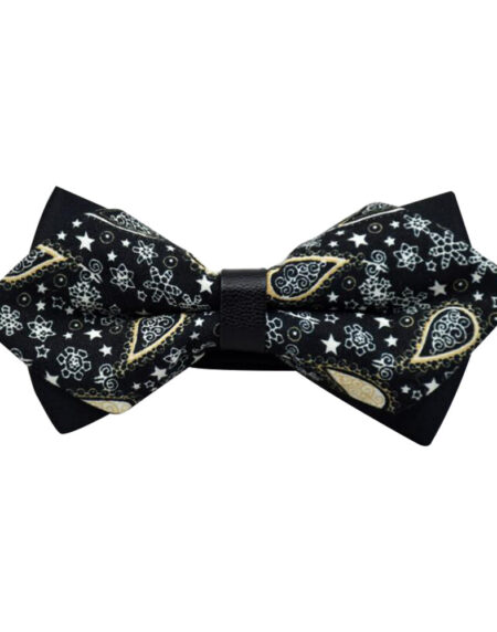 Men's Black Yellow Floral 100% Cotton Pre-Tied Bow Tie - Amedeo Exclusive