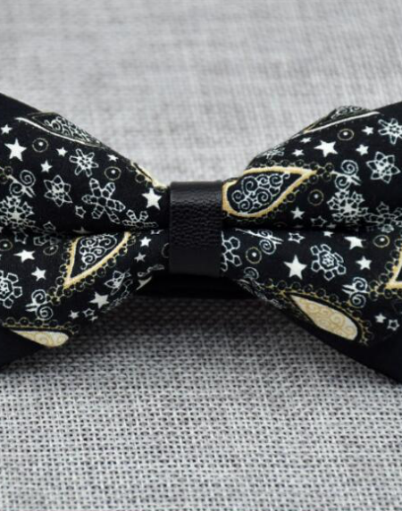 Men's Black Yellow Floral 100% Cotton Pre-Tied Bow Tie - Amedeo Exclusive