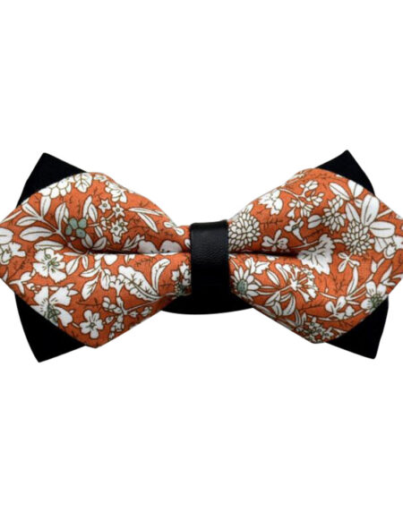 Men's Orange Floral Cotton Pre Tied Bow Tie - Amedeo Exclusive